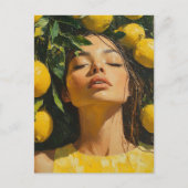 Vrouw geniet van zonneschijn in de citroenbomen briefkaart (Voorkant)