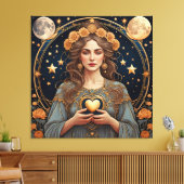 Vrouw Gepassioneerd Hart - Tarot Canvas Afdruk (Insitu (Woonkamer))