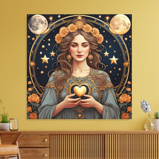 Vrouw Gepassioneerd Hart - Tarot Canvas Afdruk (Insitu (Woonkamer))