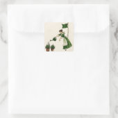 Vrouw & Gepotte Shamrocks  St. Patrick's Day Vierkante Sticker (Tas)