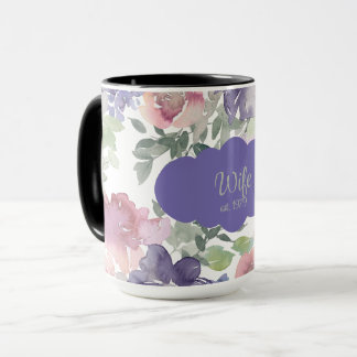 "Vrouw, gesticht 19xx" Bloemen in waterverf koffie Mok
