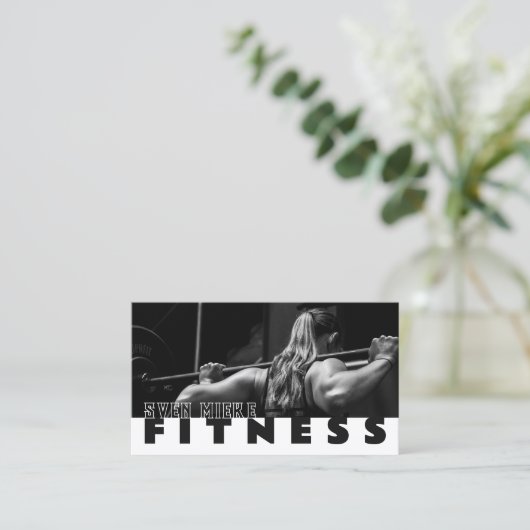 Vrouw Gewichtheffen Fitness Zwart Wit Visitekaartje (Staand voorkant)