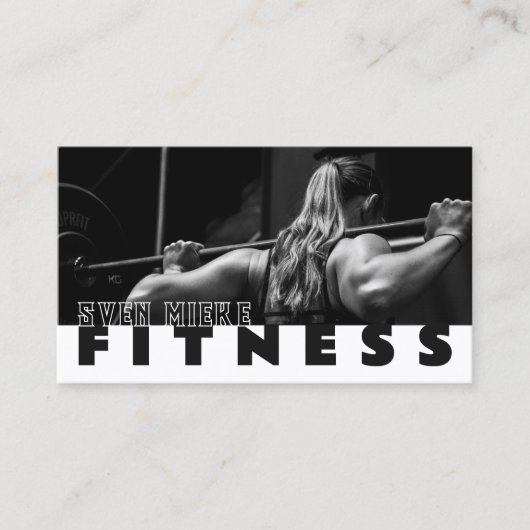 Vrouw Gewichtheffen Fitness Zwart Wit Visitekaartje (Voorkant)