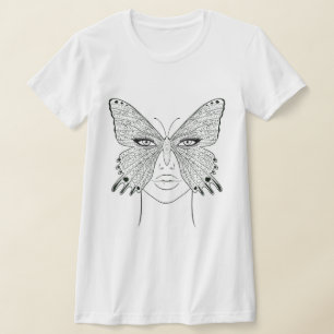 Vrouw gezicht Art T-shirt ontwerp, vlinder gezicht