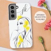 Vrouw Gezicht Gele Bloemen Mode Elegant Monogram Samsung Galaxy Hoesje