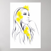 Vrouw gezicht Gele bloemen Mode illustratie kunst Poster (Voorkant)