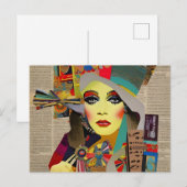 Vrouw Gezicht Gemengde Media Collage Briefkaart (Voorkant / Achterkant)