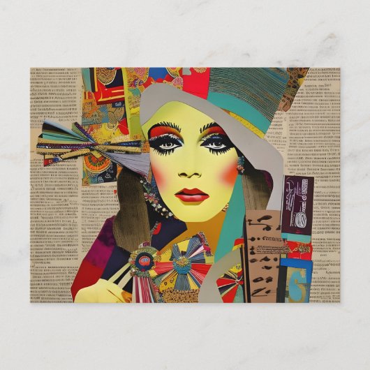 Vrouw Gezicht Gemengde Media Collage Briefkaart (Voorkant)