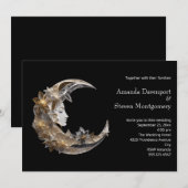 Vrouw Gezicht in de Maan Bruiloft Kaart (Voorkant / Achterkant)