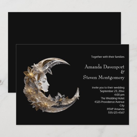 Vrouw Gezicht in de Maan Bruiloft Kaart (Voorkant / Achterkant)