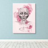 Vrouw gezicht in surrealistische tekenkunst van wi canvas afdruk (Insitu (Houten vloer))