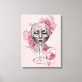 Vrouw gezicht in surrealistische tekenkunst van wi canvas afdruk