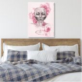 Vrouw gezicht in surrealistische tekenkunst van wi canvas afdruk (Insitu (Slaapkamer))