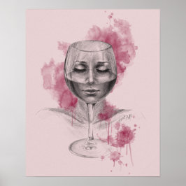 Vrouw gezicht in surrealistische tekenkunst van wi poster