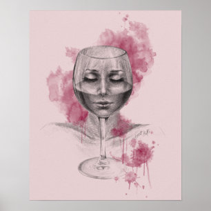 Vrouw gezicht in surrealistische tekenkunst van wi poster