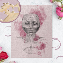 Vrouw gezicht in Wijnglas Surreal tekening Kunst Legpuzzel