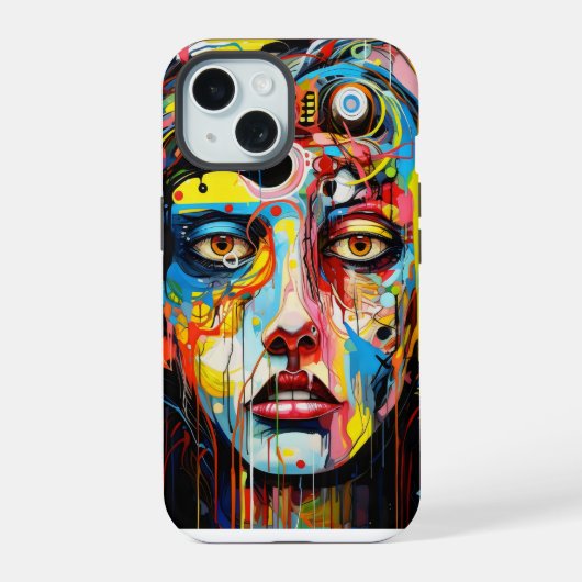 Vrouw Gezicht Kleurrijk Expressionisme iPhone 15 Case (Achterkant)