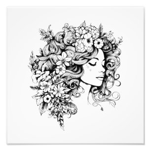 Vrouw gezicht kunst met bloem voor home decore foto afdruk