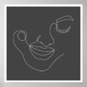 Vrouw Gezicht Lijn Kunst Zwart-Wit Poster (Voorkant)