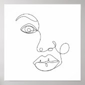 Vrouw Gezicht Lijn Kunst Zwart-Wit Poster (Voorkant)