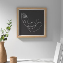 Vrouw Gezicht Lijn Kunst Zwart-Wit