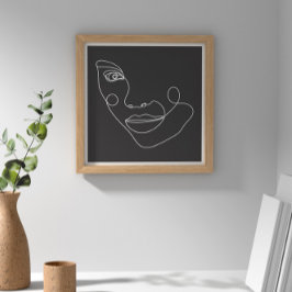 Vrouw Gezicht Lijn Kunst Zwart-Wit Poster