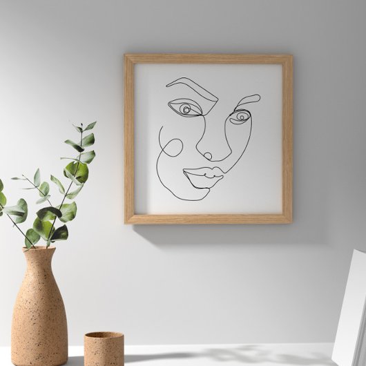 Vrouw Gezicht Lijn Kunst Zwart-Wit Poster