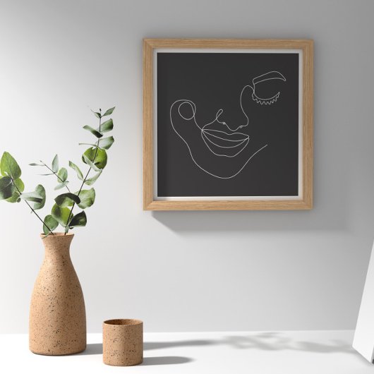 Vrouw Gezicht Lijn Kunst Zwart-Wit Poster