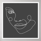 Vrouw Gezicht Lijn Kunst Zwart-Wit Poster (Voorkant)
