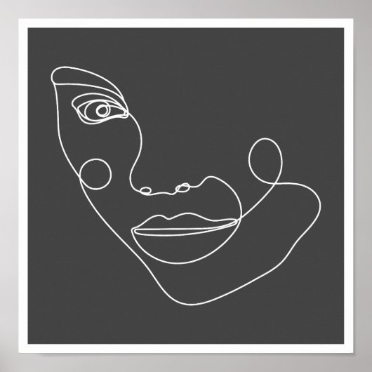 Vrouw Gezicht Lijn Kunst Zwart-Wit Poster (Voorkant)