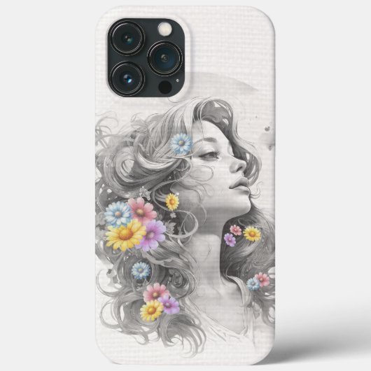 Vrouw gezicht met bloemen geweven effect Case-Mate iPhone case (Achterkant)