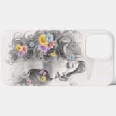 Vrouw gezicht met bloemen geweven effect Case-Mate iPhone case (Achterkant (horizontaal))