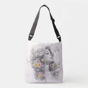 Vrouw gezicht met bloemen geweven effect crossbody tas