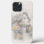 Vrouw gezicht met bloemen jute effect Case-Mate iPhone case (Achterkant)