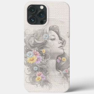 Vrouw gezicht met bloemen jute effect Case-Mate iPhone case