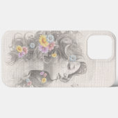 Vrouw gezicht met bloemen jute effect Case-Mate iPhone case (Achterkant (horizontaal))