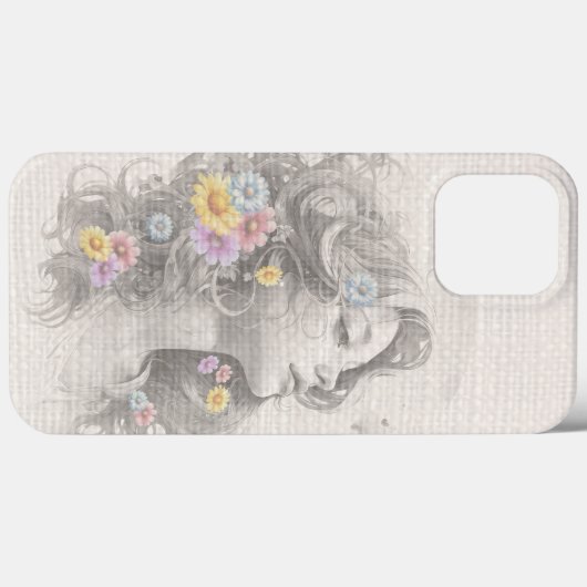 Vrouw gezicht met bloemen jute effect Case-Mate iPhone case (Achterkant (horizontaal))