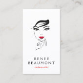 Vrouw gezicht met Rode Lips Elegant White Visitekaartje (Voorkant)