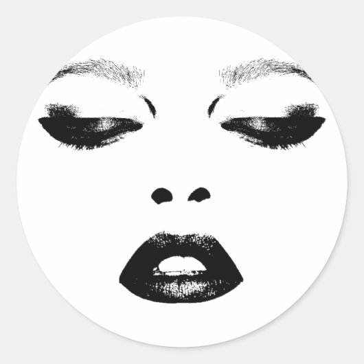 vrouw Gezicht Ogen Lippen Mode Make-up Art Ronde Sticker (Voorkant)