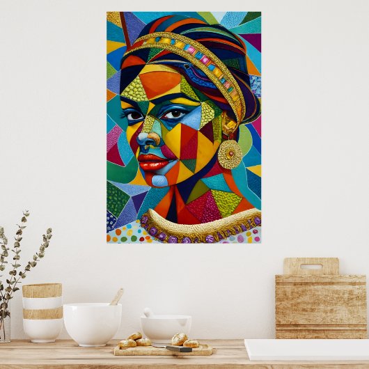 Vrouw gezicht op mozaïek poster (Keuken)