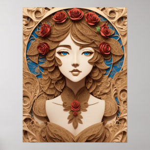 vrouw gezicht portretpapier quilling poster