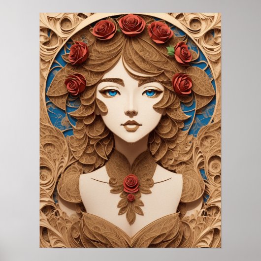 vrouw gezicht portretpapier quilling poster (Voorkant)