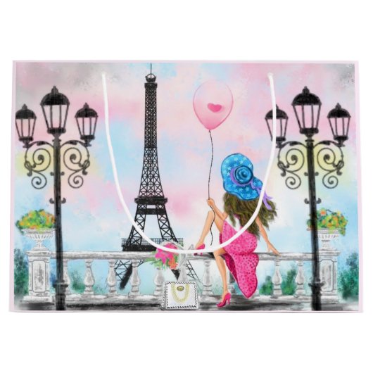 Vrouw: Gift Bag Eiffeltoren in Parijs Groot Cadeauzakje (Voorkant)