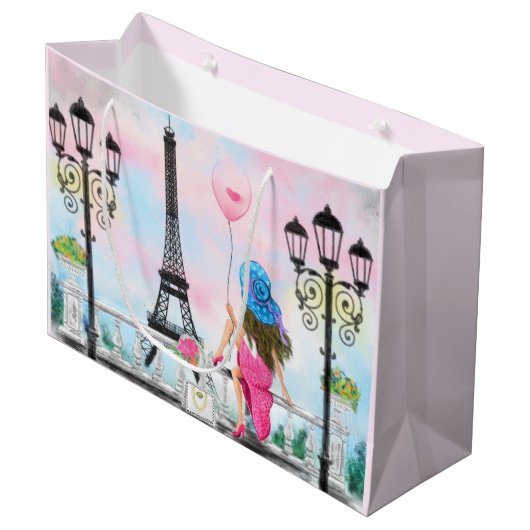 Vrouw: Gift Bag Eiffeltoren in Parijs Groot Cadeauzakje (Voorkant Gekanteld)