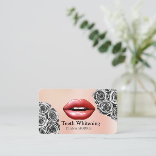 Vrouw Glimlach Tanden Whitening Tandheelkundige Zo Visitekaartje (Staand voorkant)