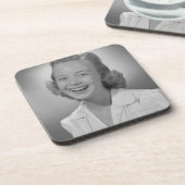 Vrouw glimlachen drankjes onderzetter (Linkerzijde)