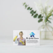 Vrouw Glimlachend Schoonmaakspray Visitekaartje (Staand voorkant)