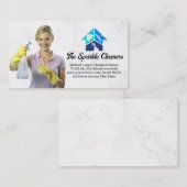 Vrouw Glimlachend Schoonmaakspray Visitekaartje (Voorkant / Achterkant)