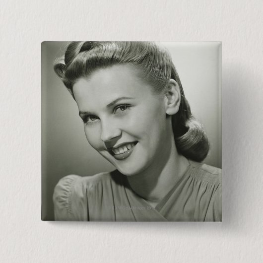 Vrouw glimlacht 2 vierkante button 5,1 cm (Voorkant)