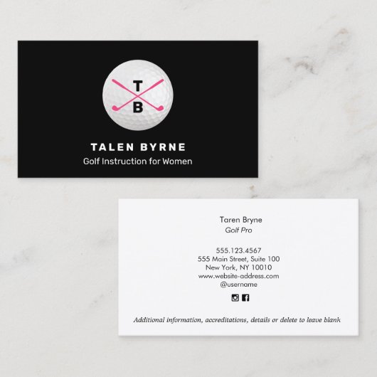 Vrouw Gold Instructor Pro Crossed Gold Clubs Visitekaartje (Voorkant / Achterkant)